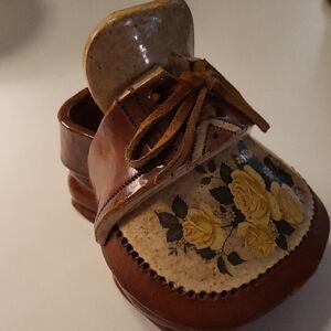 Brown and Yellow Leather Moccasins with Floral Design
